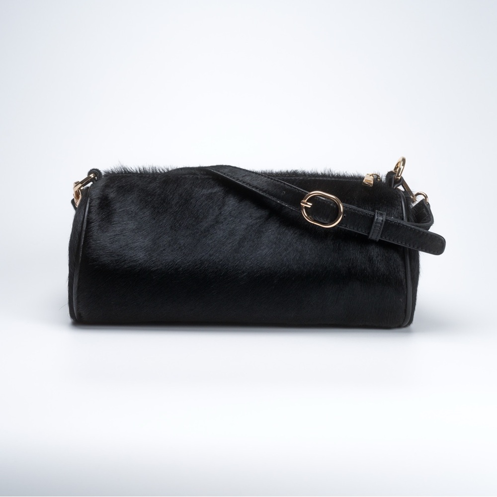 Black horse hair bag - Luxe pony hair texture, gold hardware, detachable strap